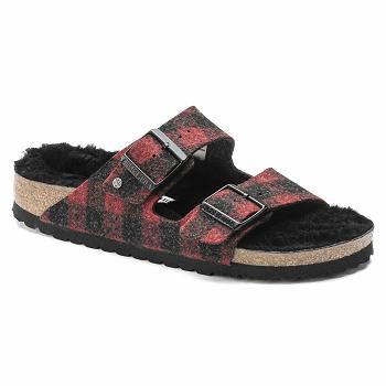 Birkenstock Shearling Plaid Wool Arizona Dame Rød | DK 82OKI